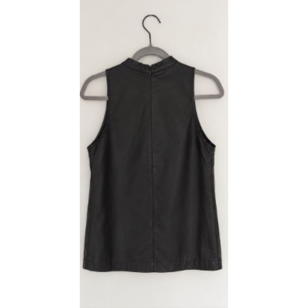 AQUA Black Faux Leather Mock Neck Utility Vest Top Size S